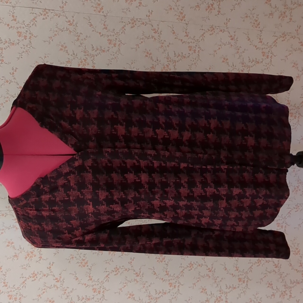 G.H Bass Houndstooth Convertible Sleeve Covered Button Hi/Low Tunic Blouse S